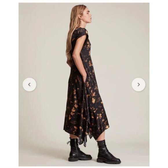 Allsaints Gianna Heligan midi dress handkerchief hem Silk Blend Women’s Sz 6 NEW - Picture 3 of 16